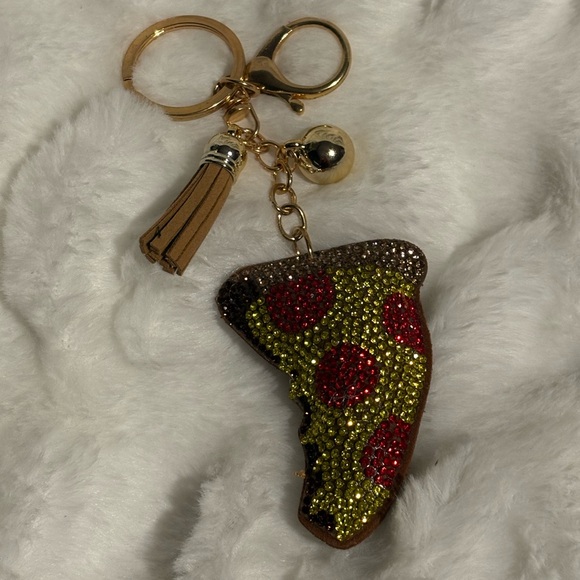 Gold and Red Pizza Keychain - Picture 1 of 3